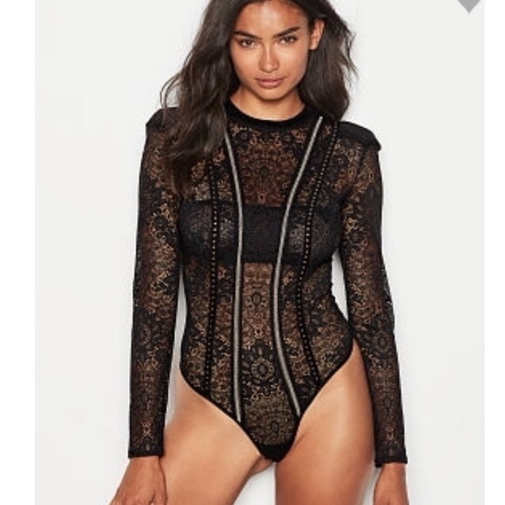 SEXY FOR LOVE & LEMONS- Skivvies Else Lace Long Sleeve Bodysuit Lingerie